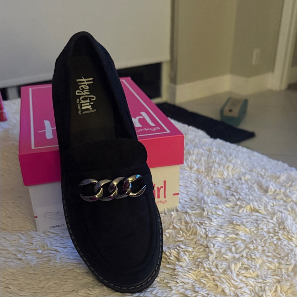 Corkys Black Flats with Metallic Chain Detail